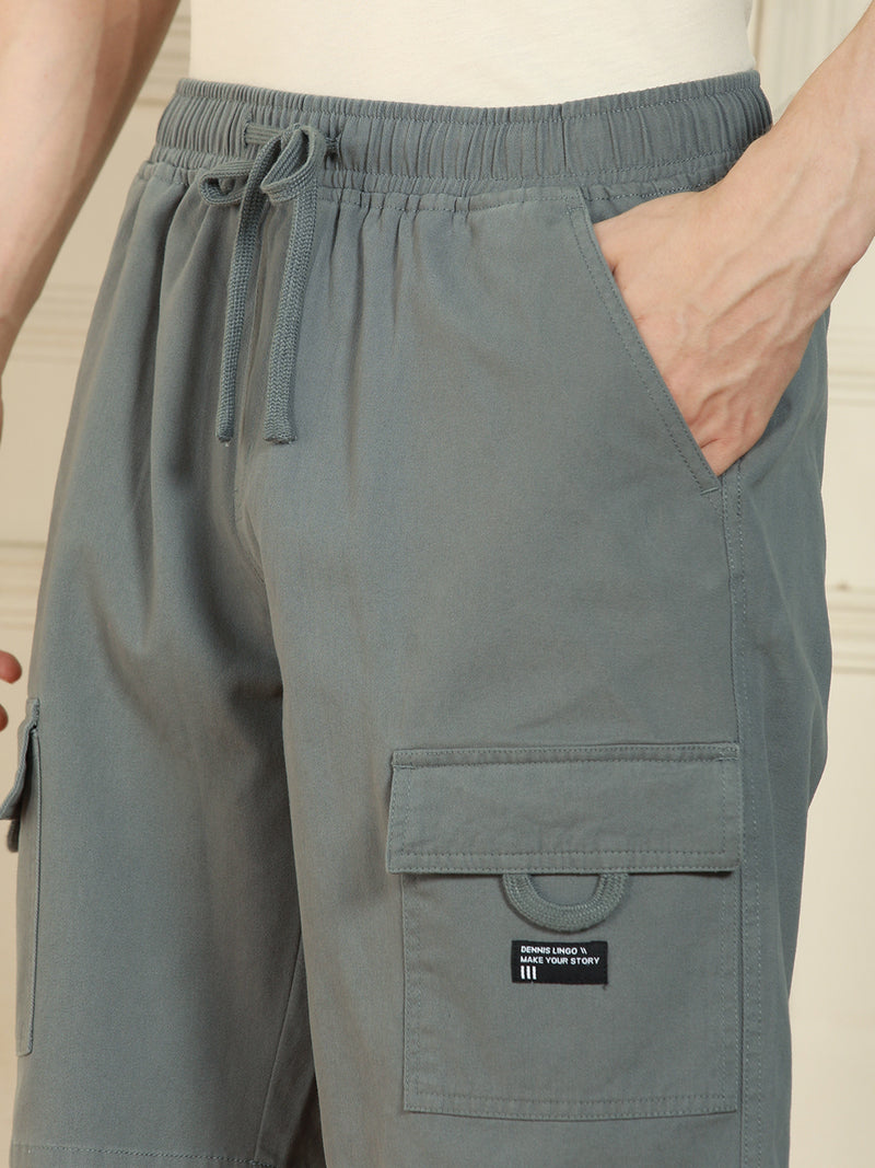 Men's Grey Relaxed Fit Solid Cotton Shorts