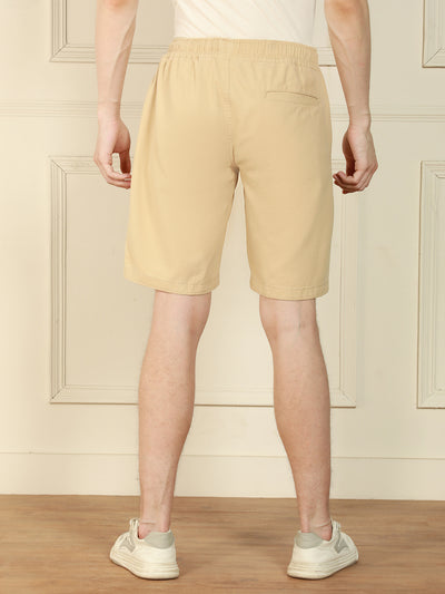 Men's Light Khaki Relaxed Fit Solid Cotton Shorts