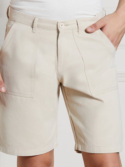 Dennis Lingo Men Cream Solid Relaxed Fit Shorts