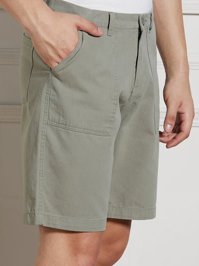 Men's Sage Green Solid Relaxed Fit Shorts