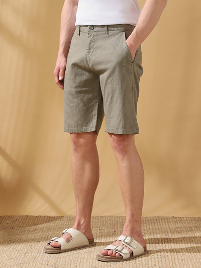Men Cotton Striped Regular Fit Knee length Shorts
