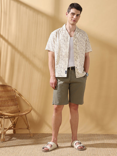 Men Cotton Striped Regular Fit Knee length Shorts