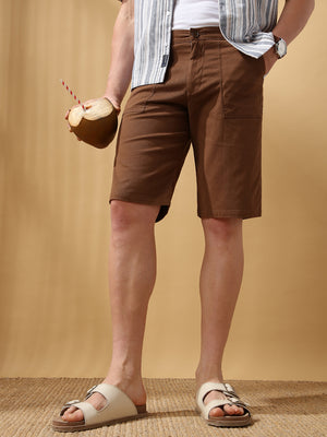 Men's Brown Solid Casual Shorts