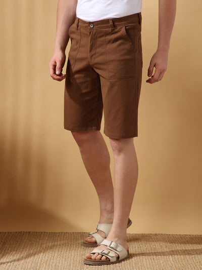 Men's Brown Solid Casual Shorts
