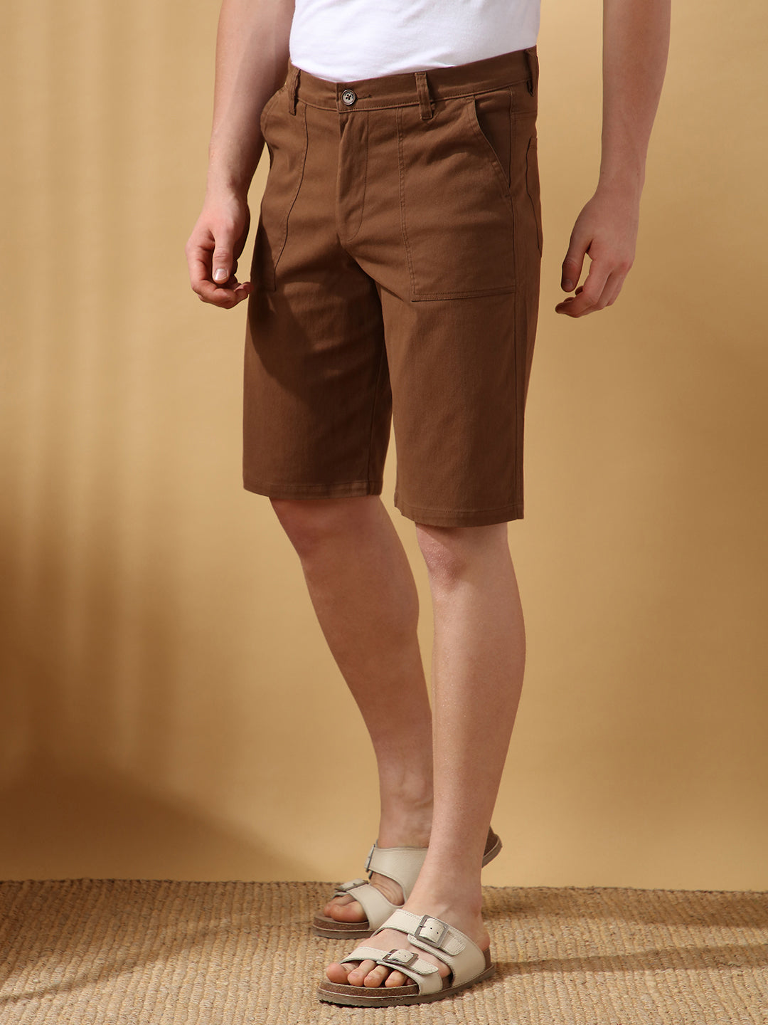 Men's Brown Solid Casual Shorts