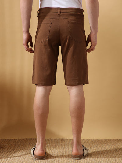 Men's Brown Solid Casual Shorts