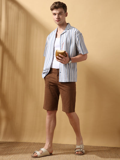Men's Brown Solid Casual Shorts