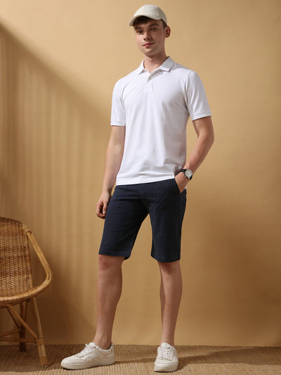Men's Navy Solid Casual Shorts