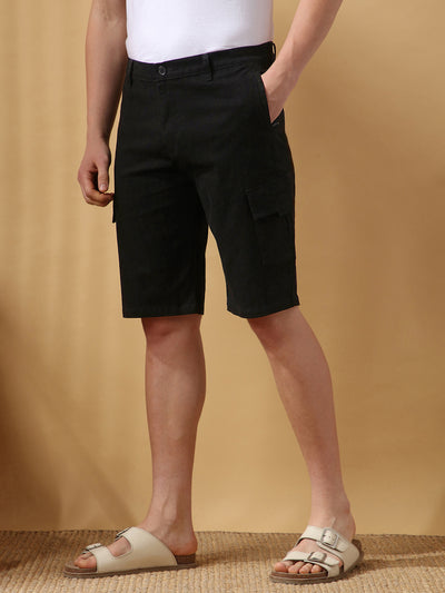 Men's Black Solid Casual Cargo Shorts