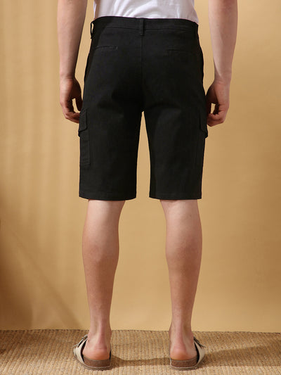 Men's Black Solid Casual Cargo Shorts