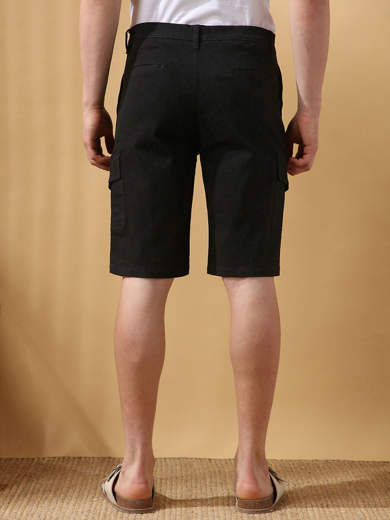 Men's Black Solid Casual Cargo Shorts