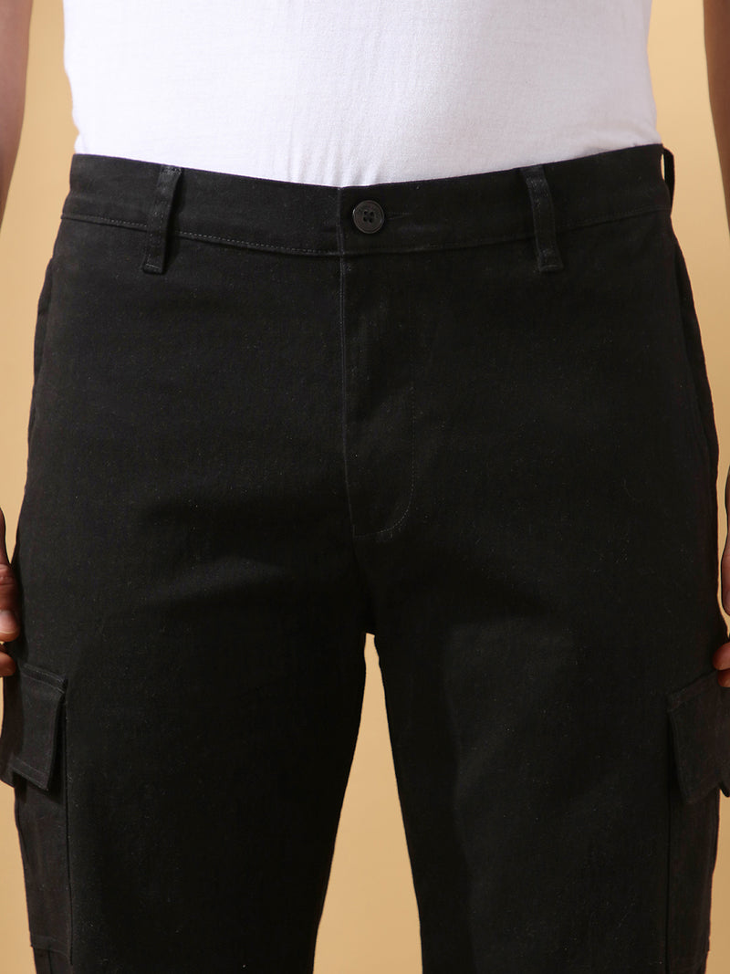 Men's Black Solid Casual Cargo Shorts