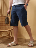 Men's Dark Blue Solid Casual Cargo Shorts