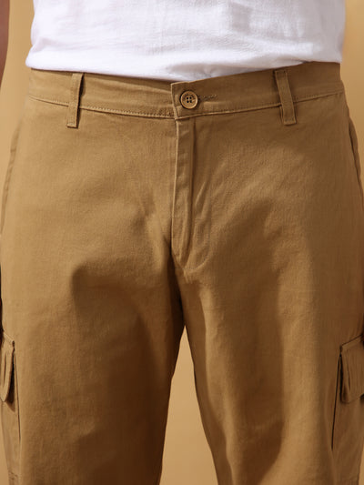 Men's Khaki Solid Casual Cargo Shorts