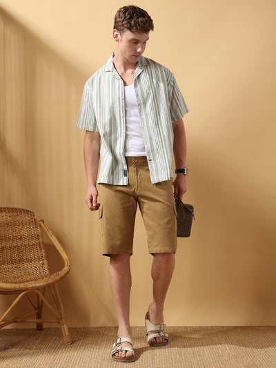 Men's Khaki Solid Casual Cargo Shorts