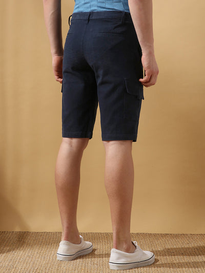 Men's Navy Solid Casual Cargo Shorts