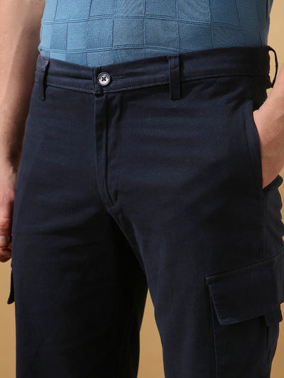 Men's Navy Solid Casual Cargo Shorts