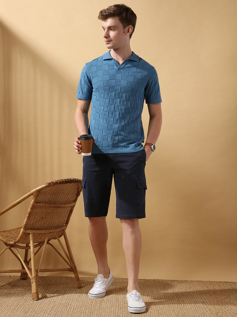 Men's Navy Solid Casual Cargo Shorts