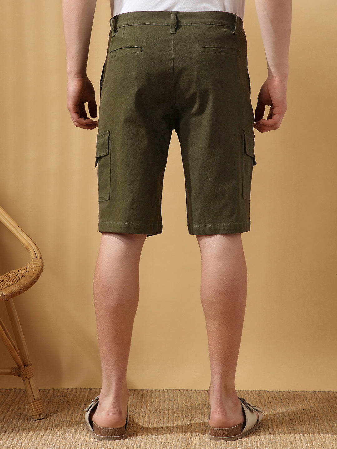 Men's Olive Solid Casual Cargo Shorts