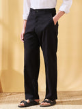 Men Black Striped Straight Fit Chinos Trousers