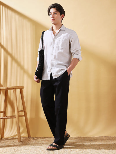 Men Black Striped Straight Fit Chinos Trousers