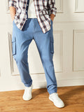 Men's Steel Blue Solid Casual Trouser