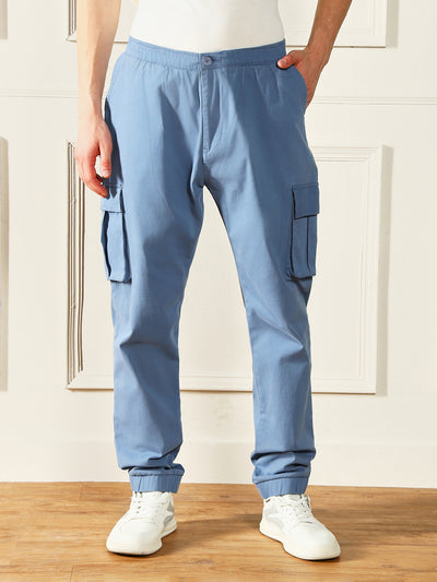 Men's Steel Blue Solid Casual Trouser