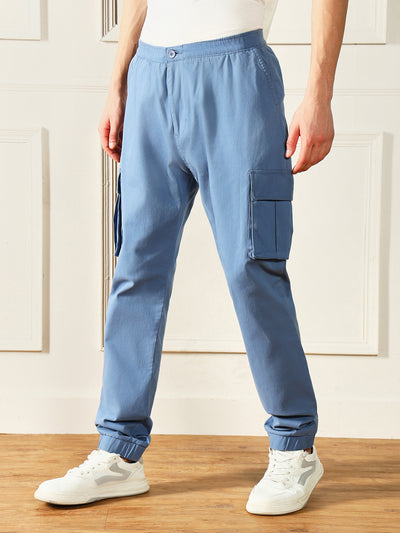Men's Steel Blue Solid Casual Trouser