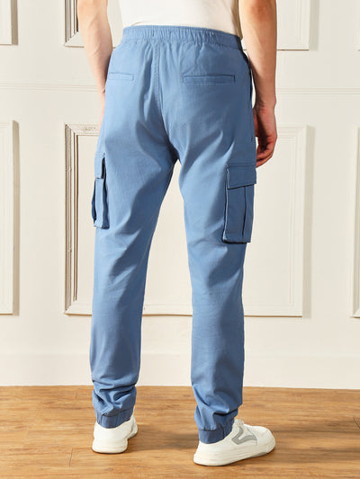Men's Steel Blue Solid Casual Trouser