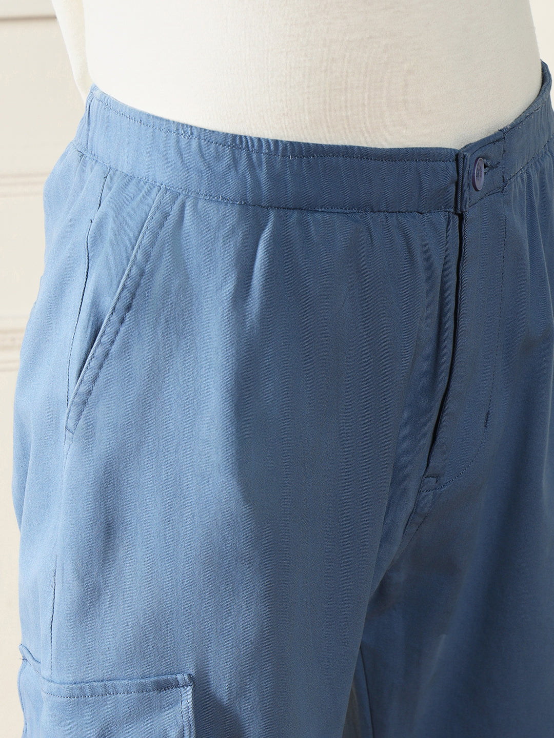 Men's Steel Blue Solid Casual Trouser