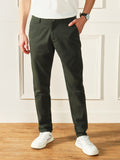 Men's Dark Green Solid Chinos