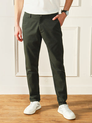 Men's Dark Green Solid Chinos