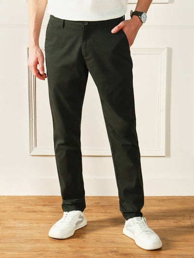 Men's Dark Green Solid Chinos