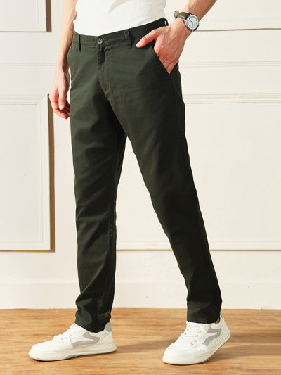 Men's Dark Green Solid Chinos