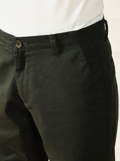 Men's Dark Green Solid Chinos