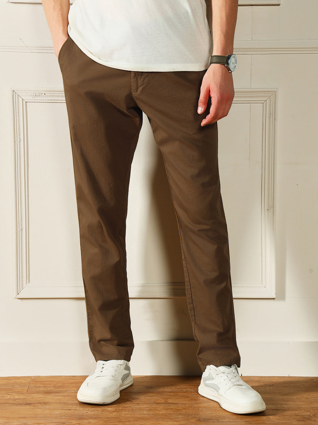 Men's Dark Khaki Solid Chinos