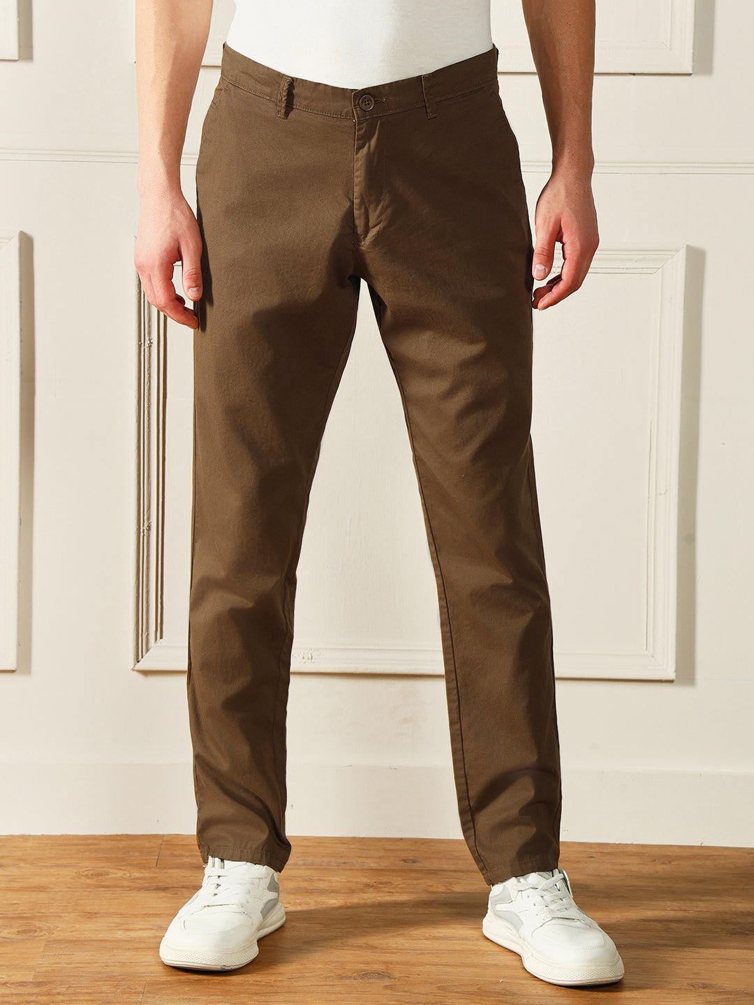 Men's Dark Khaki Solid Chinos