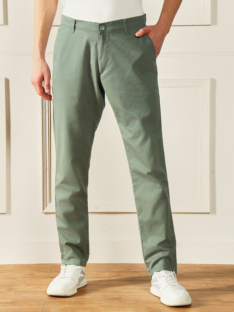 Dennis Lingo Men's Moss Green Solid Chinos