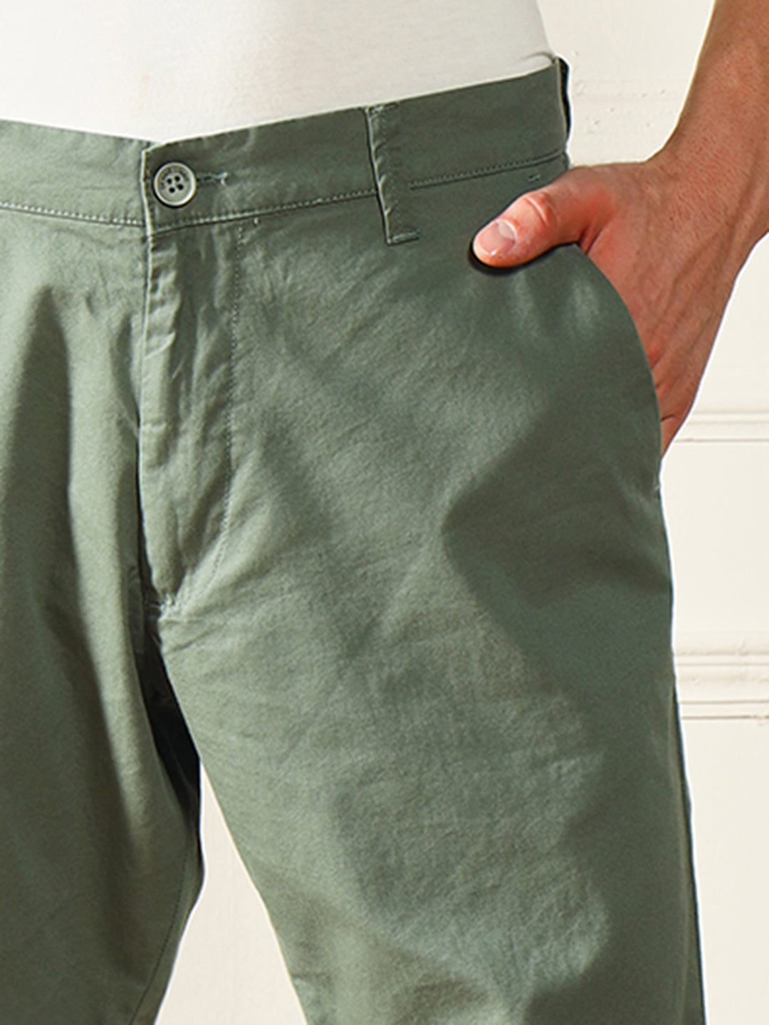 Dennis Lingo Men's Moss Green Solid Chinos