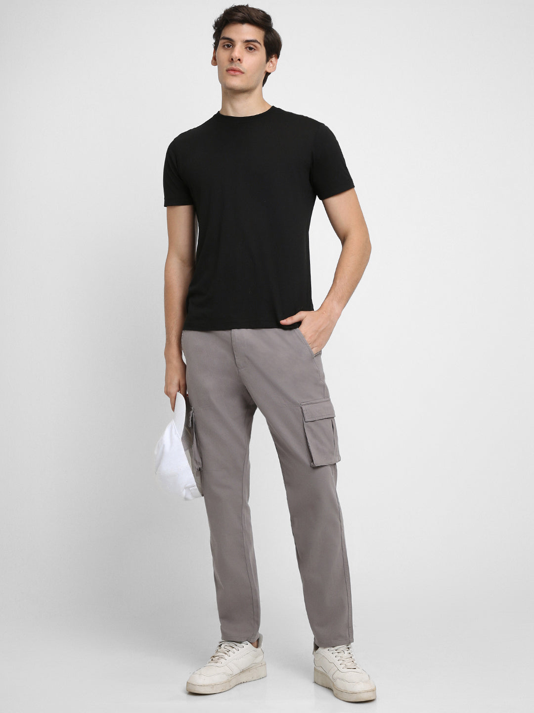 Men's Graphite Grey Solid Cargo trousers