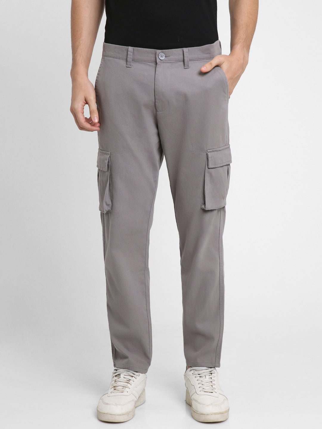 Men's Graphite Grey Solid Cargo trousers