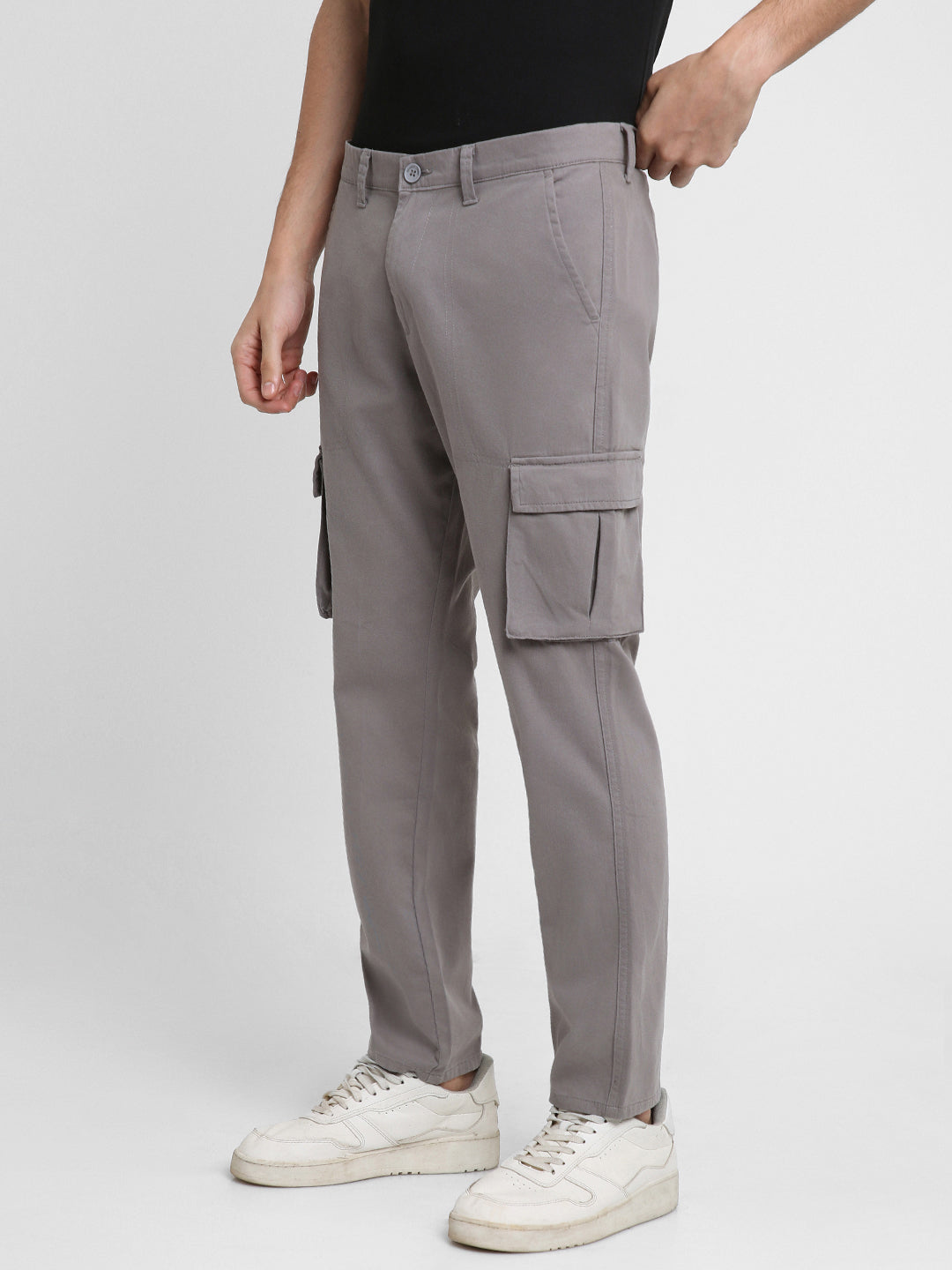 Men's Graphite Grey Solid Cargo trousers
