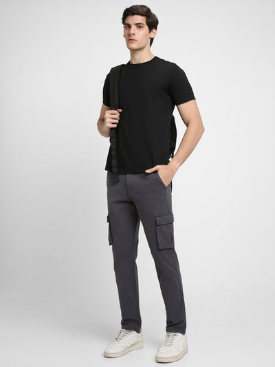 Men's Steel Grey Solid Cargo trousers