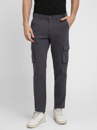 Men's Steel Grey Solid Cargo trousers
