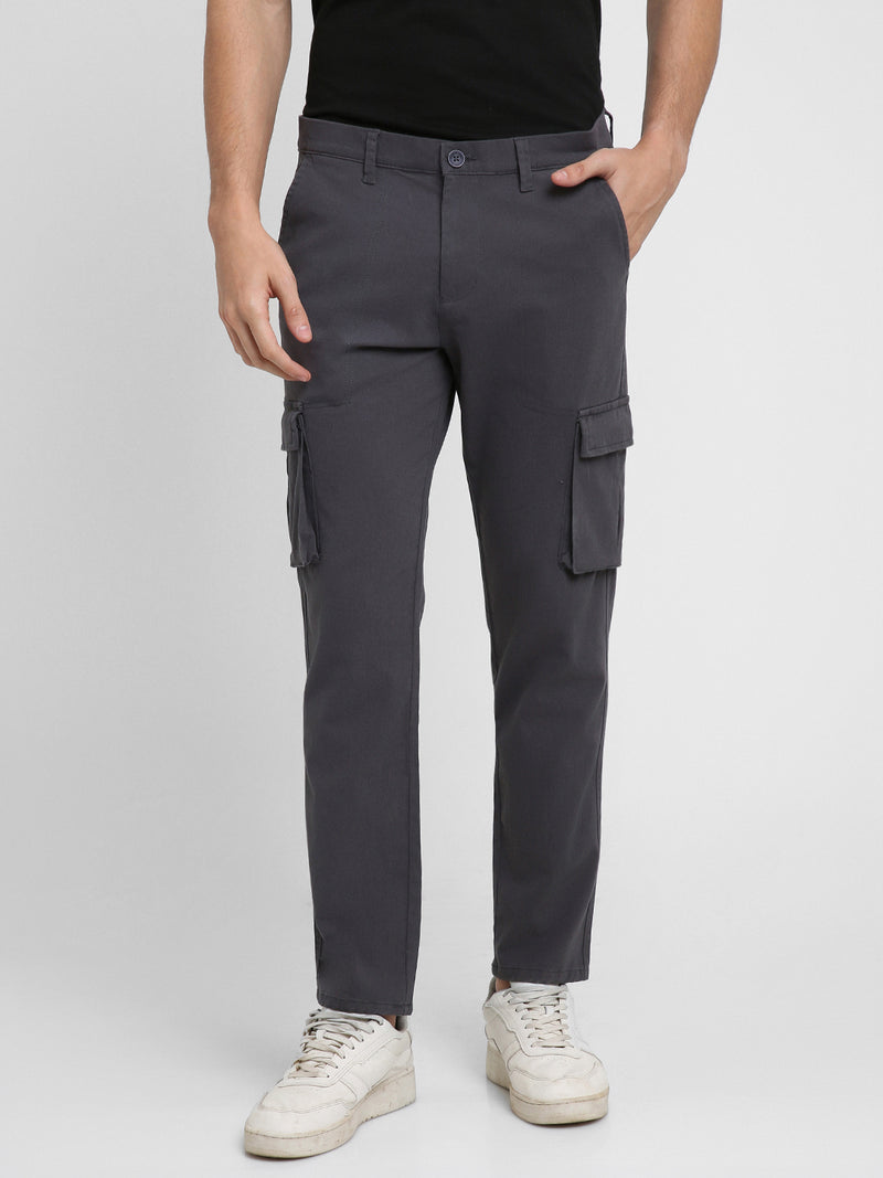 Men's Steel Grey Solid Cargo trousers