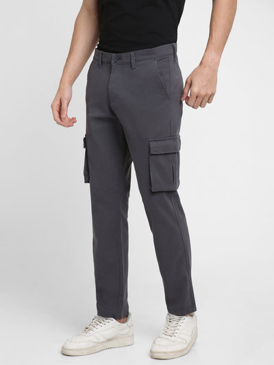 Men's Steel Grey Solid Cargo trousers