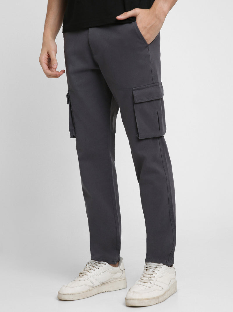 Men's Steel Grey Solid Cargo trousers