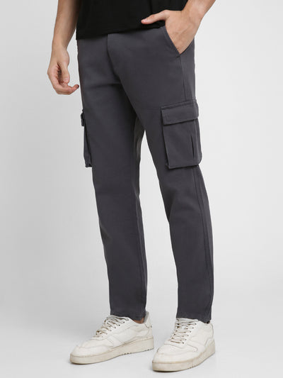 Men's Steel Grey Solid Cargo trousers