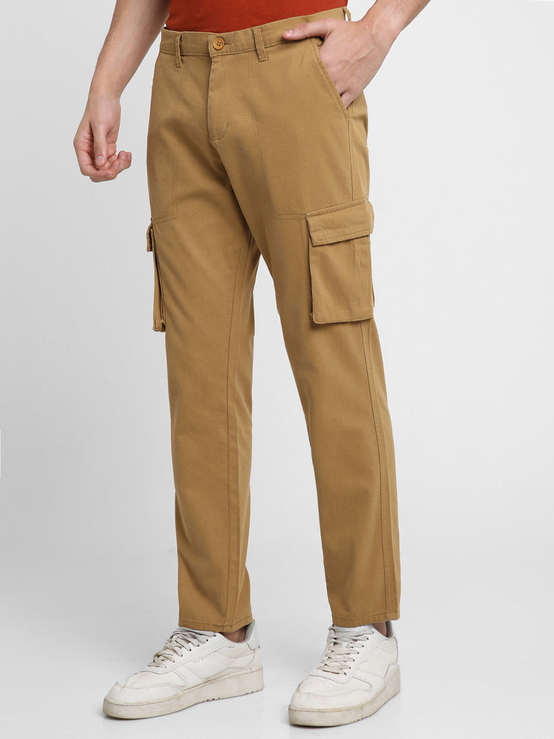 Men's Khaki Solid Cargo trousers