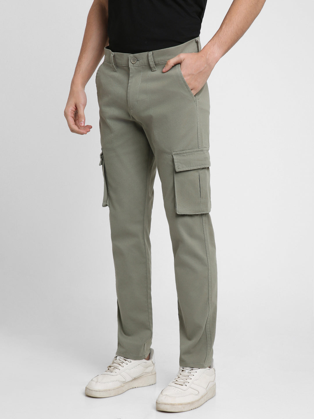 Men's Sage Green Solid Cargo trousers